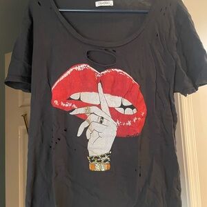 Lauren Moshi Black Graphic Tee with Subtle Shine